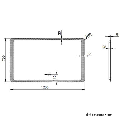 Oglinda baie, sistem iluminare LED, IP44, 120x70cm, D4222, Dezaburire, Touch, Ceas