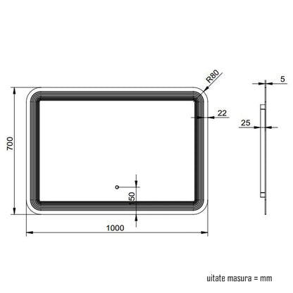 Oglinda baie, sistem iluminare LED, IP44, 100x70cm, D4224, Dezaburire, Touch