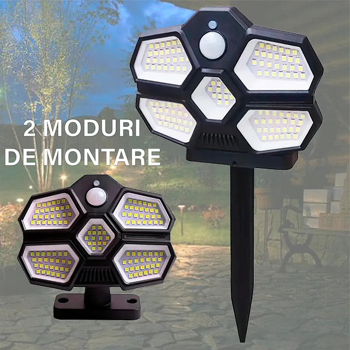 Lampa solara, cu senzor de miscare, lumina LED,  acumulator, Naimeed D4334, 124 LED-uri