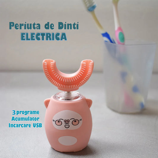 Periuta de dinti electrica U-shape, 3 programe, pentru Copii 2-7 ani, Naimeed D4369, acumulator, incarcare USB, Roz
