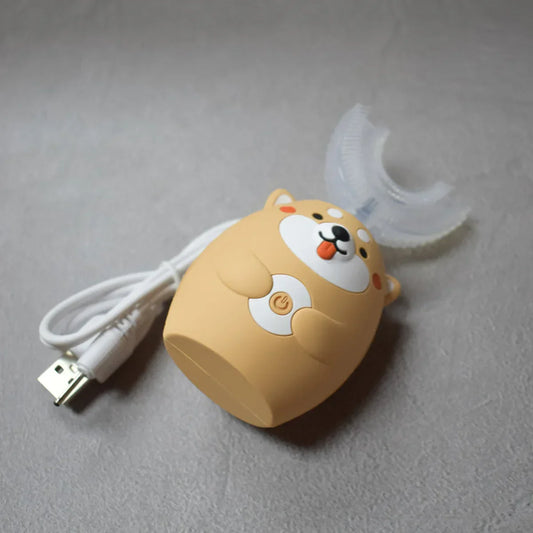 Periuta de dinti electrica U-shape, 5 programe, pentru Copii 3-12 ani, Naimeed D4370, acumulator, incarcare USB, Crem