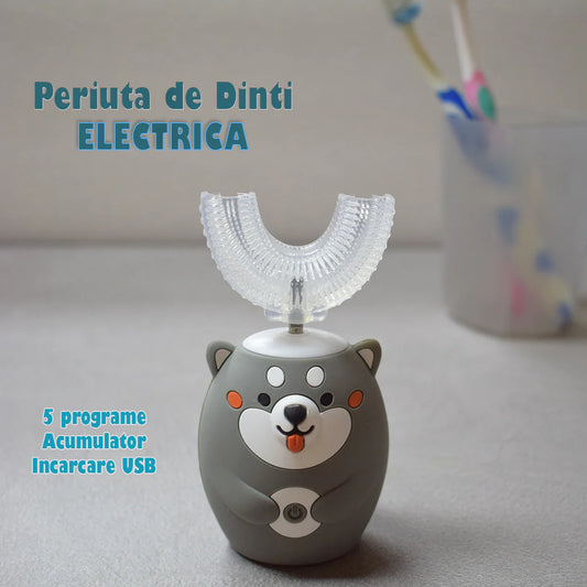 Periuta de dinti electrica U-shape, 5 programe, pentru Copii 3-12 ani, Naimeed D4370, acumulator, incarcare USB, Gri