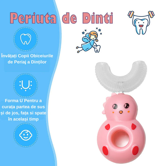 Periuta de Dinti Circulara U-shape, pentru Copii 2-12 ani, Naimeed D4372, Roz