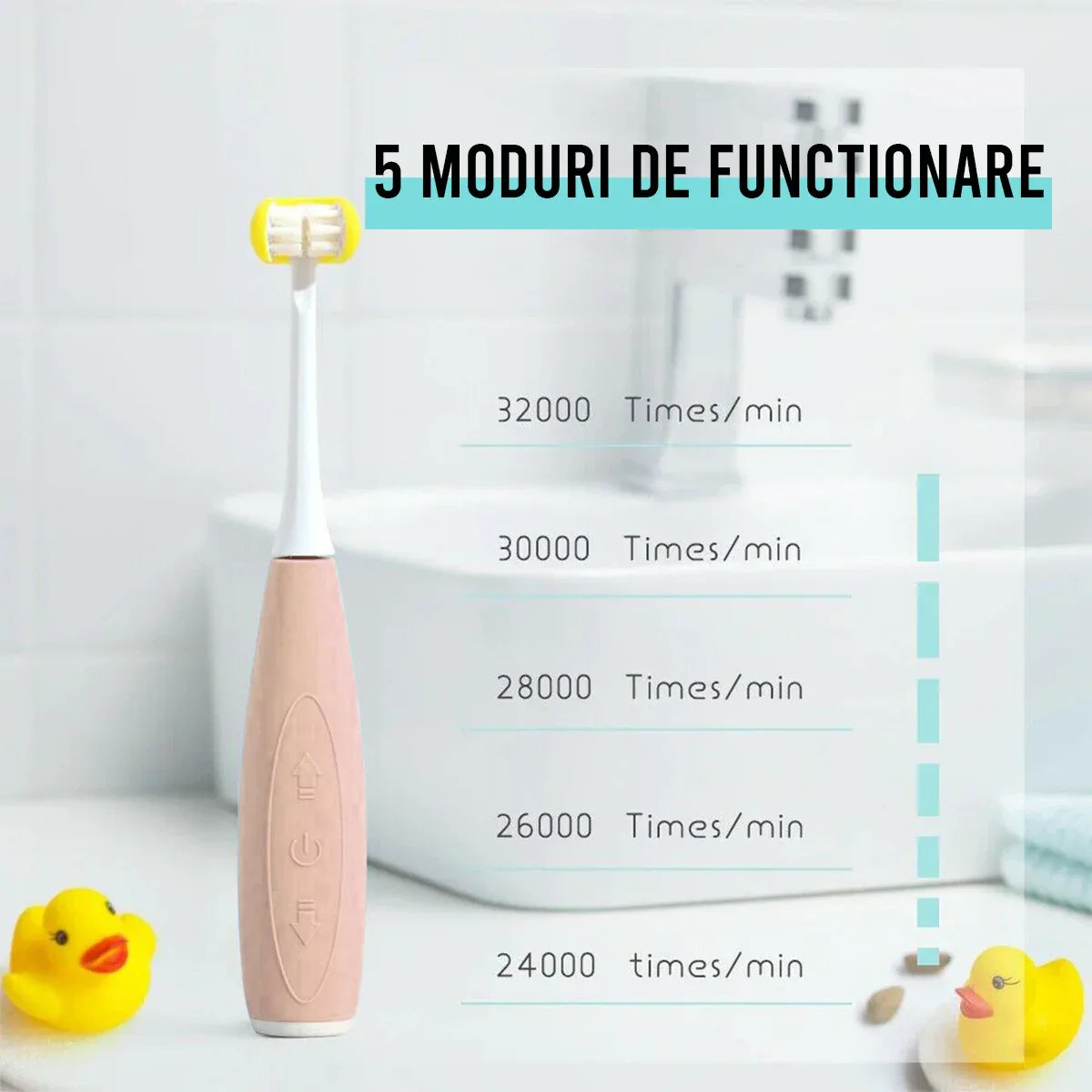 Periuta de dinti electrica U-shape, Sonica, 5 programe,  6-14 ani, Naimeed D4373, acumulator, incarcare USB, Roz