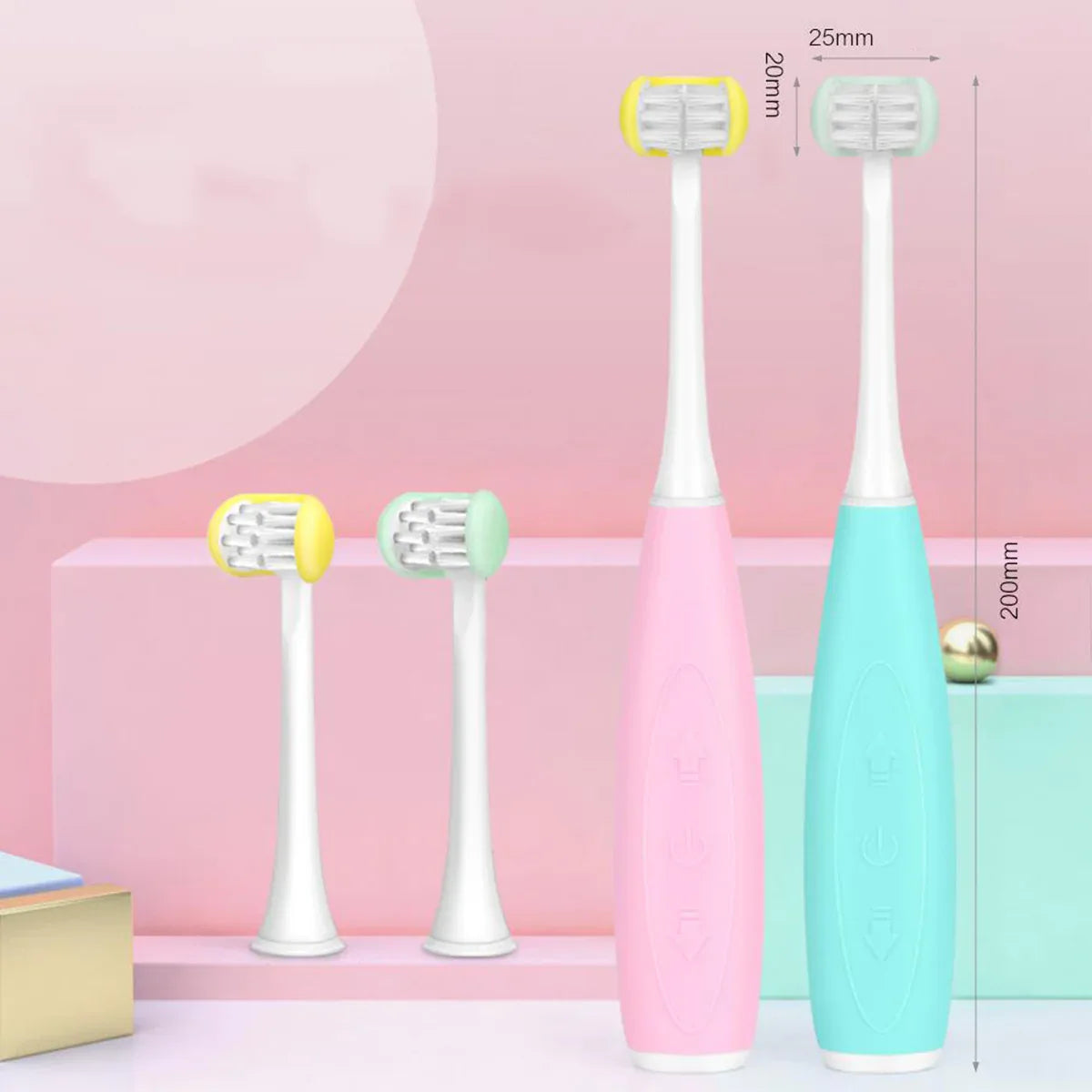 Periuta de dinti electrica U-shape, Sonica, 5 programe,  6-14 ani, Naimeed D4373, acumulator, incarcare USB, Roz