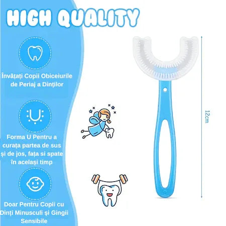 Pachet periute de dinti in forma de U pentru copii, design pentru curatarea dintilor la 360°, varsta intre 6-12 ani, D4376, Albastru