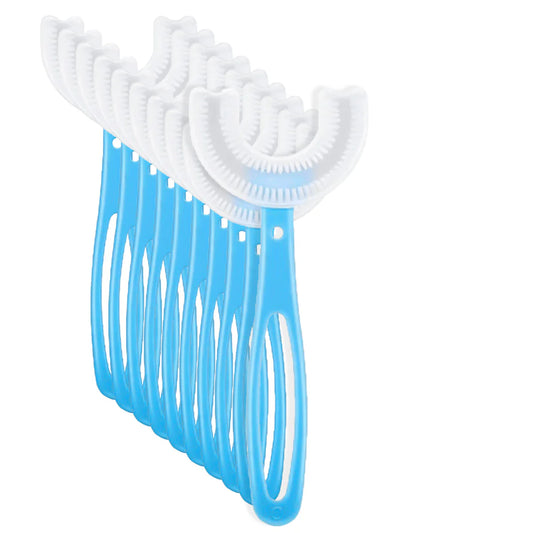 Set 10 periute de dinti Naimeed D4376-Blue, in forma de U pentru copii, Naimeed D4376, design pentru curatarea dintilor la 360°, Albastru