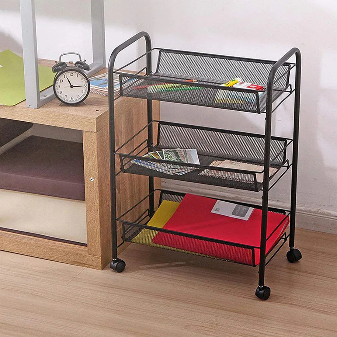 Raft metalic mobil, multifunctional, 3 polite, Naimeed D4402, Negru