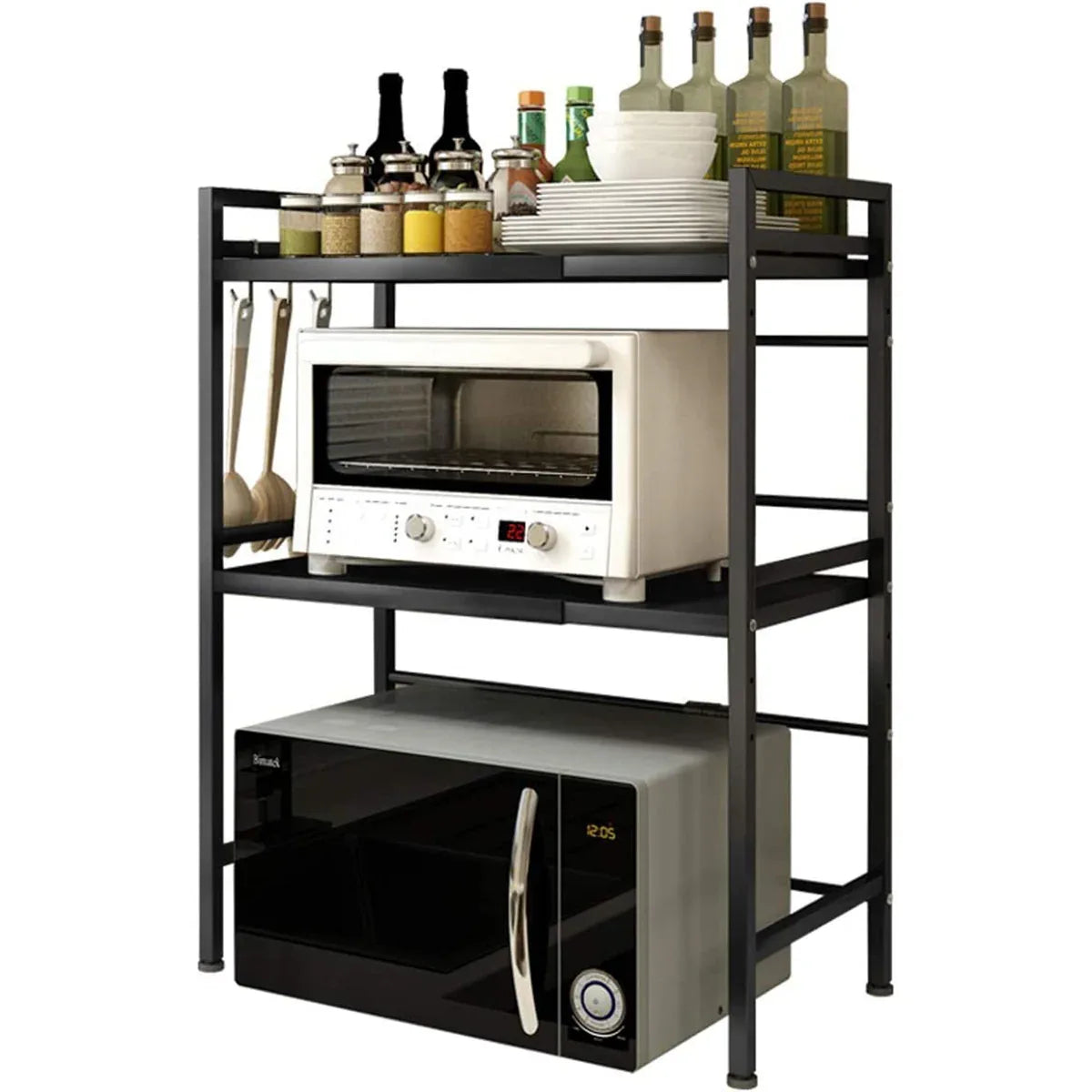 Raft metalic, lungime ajustabila, 2 polite, Naimeed D4406, Negru