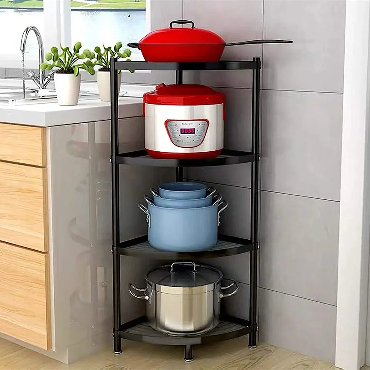 Raft metalic, multifunctional, 4 polite, Naimeed D4408, Negru