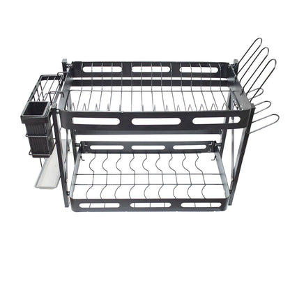 Raft metalic pentru vase si tacamuri, suport pahare, 2 polite, Naimeed D4462, Negru