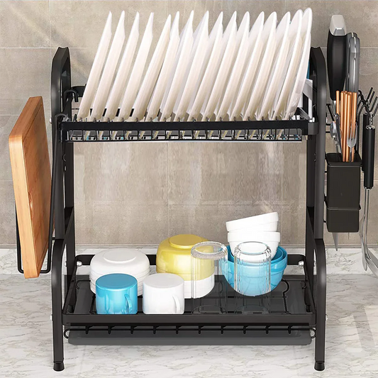 Raft metalic pentru vase si tacamuri, 2 polite, Naimeed D4465, Negru