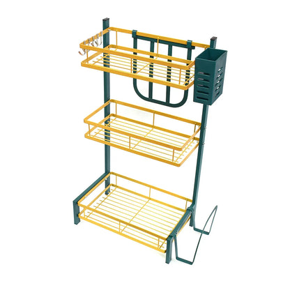 Raft metalic pentru vase si tacamuri, 3 polite, Naimeed D4475, Verde/Auriu