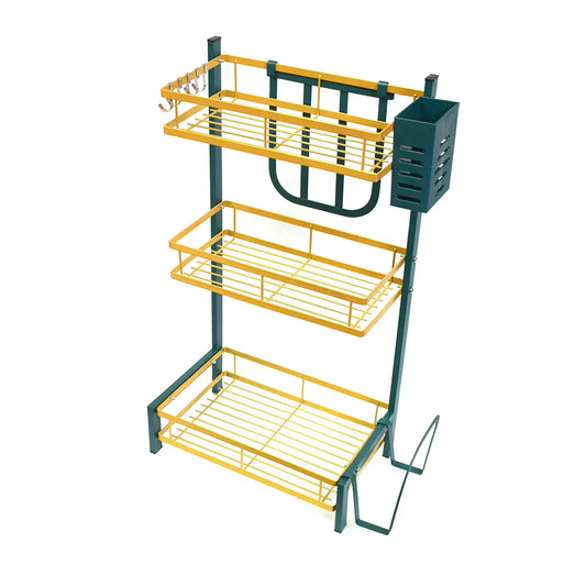 Raft metalic pentru vase si tacamuri, 3 polite, Naimeed D4475, Verde/Auriu