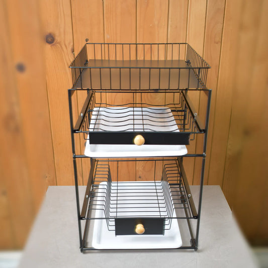 Raft metalic pentru vase si tacamuri, 3 polite, Naimeed D4497, Negru