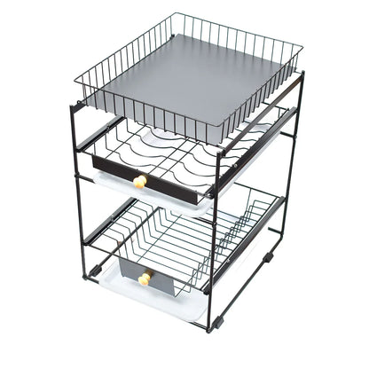Raft metalic pentru vase si tacamuri, 3 polite, Naimeed D4497, Negru