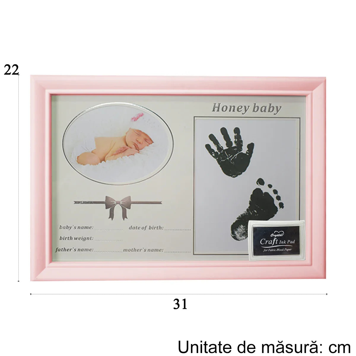 Rama foto cu amprenta, personalizabila, Naimeed D4570P, Roz