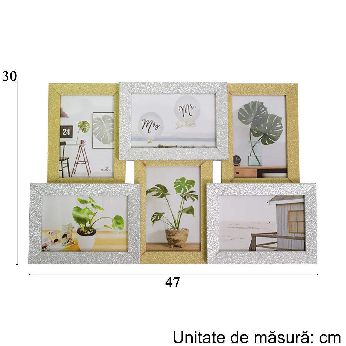 Rama foto, 6 poze, Naimeed D4592GS, Auriu si argintiu