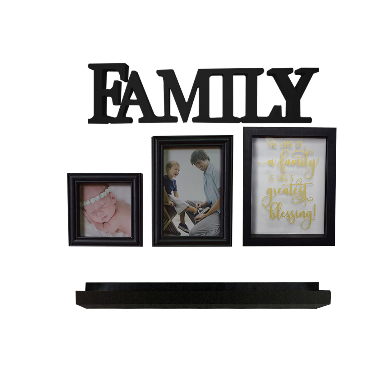 Set 2 rame foto, Naimeed D4595N, 1 polita si 2 ornamente, Negru