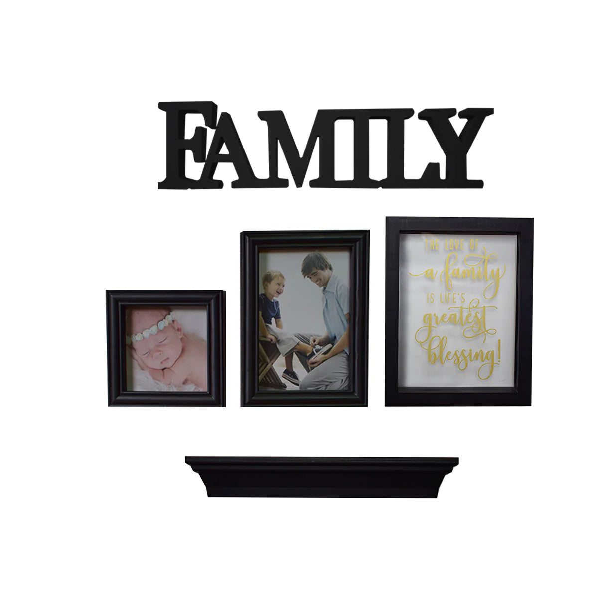 Set 2 rame foto, Naimeed D4596N, 1 polita si 2 ornamente, Negru