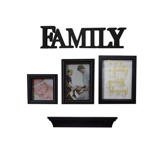 Set 2 rame foto, Naimeed D4596N, 1 polita si 2 ornamente, Negru