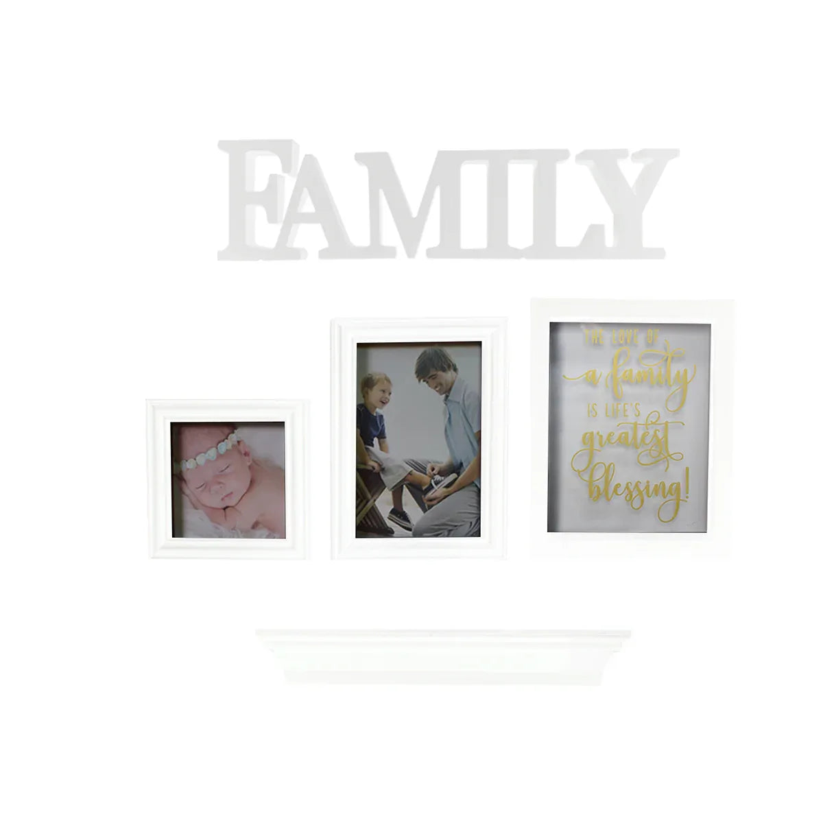 Set 2 rame foto, Naimeed D4596W, 1 polita si 2 ornamente, Alb