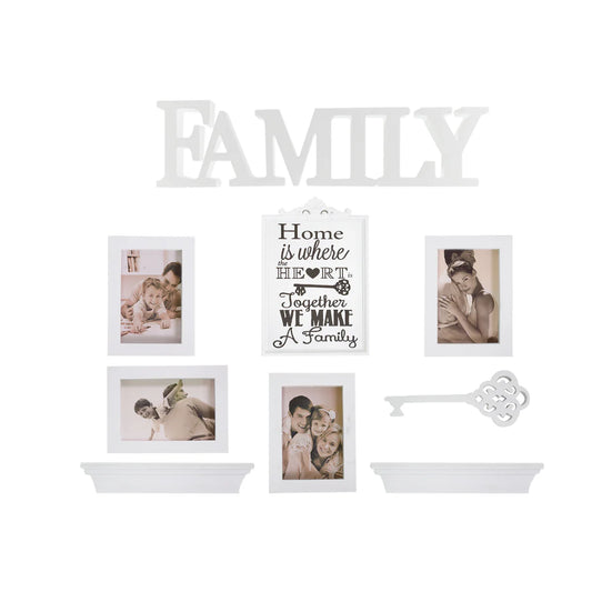 Set 4 rame foto, Naimeed D4597W, 2 polite si 3 ornamente, Alb