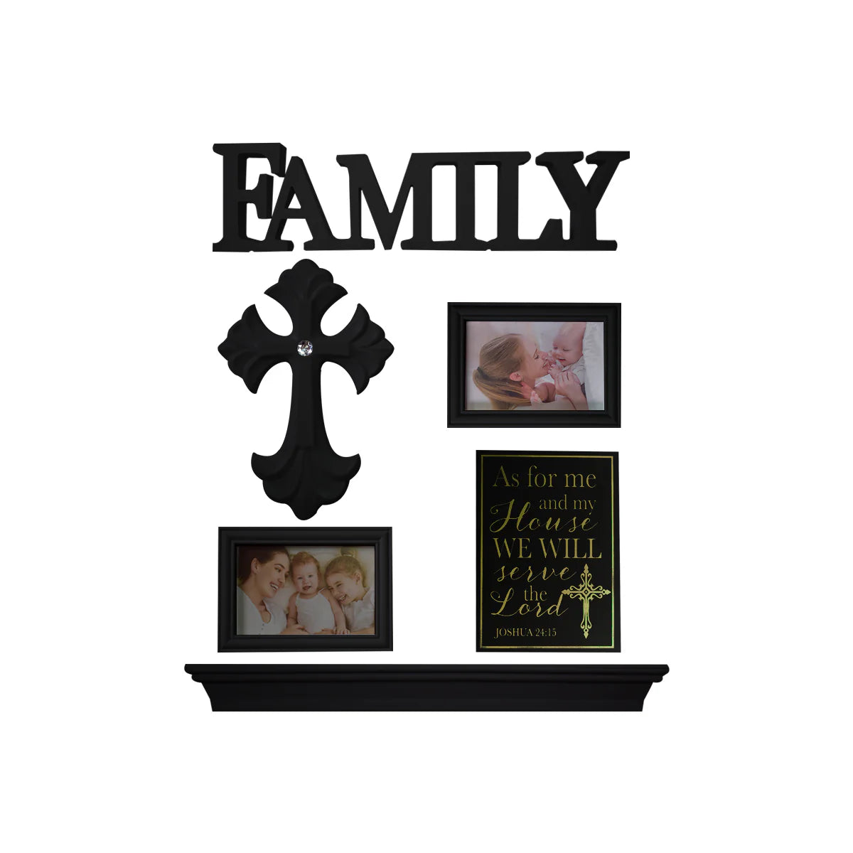 Set 2 rame foto, Naimeed D4598N, 1 polita si 3 ornamente, Negru