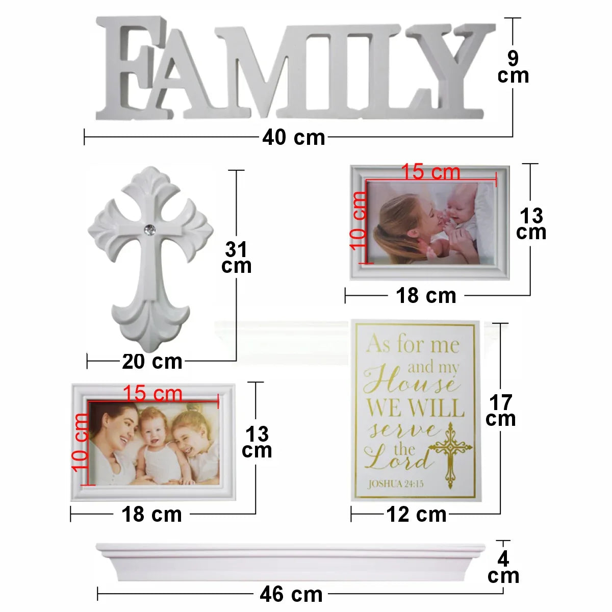 Set 2 rame foto, Naimeed D4598W, 1 polita si 3 ornamente, Alb