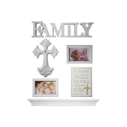Set 2 rame foto, Naimeed D4598W, 1 polita si 3 ornamente, Alb