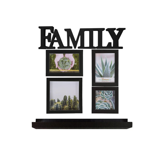 Set 4 rame foto, Naimeed D4599N, 1 polita si 1 ornament, Negru