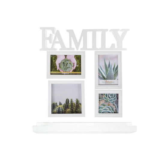 Set 4 rame foto, Naimeed D4599W, 1 polita si 1 ornament, Alb