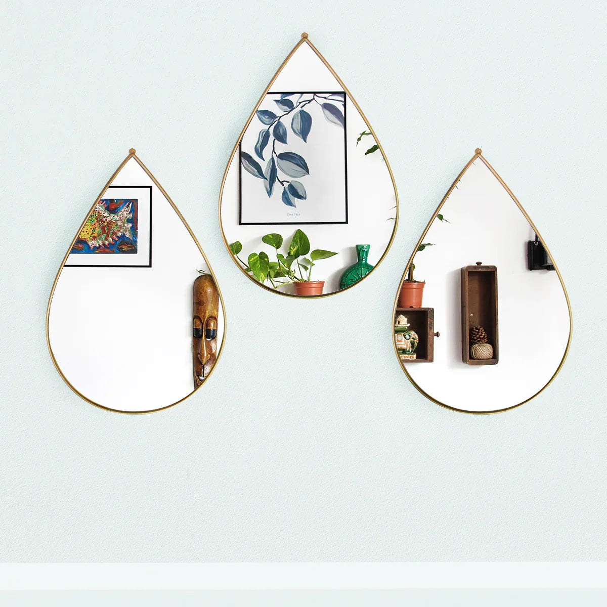 Set 3 Oglinzi Decorative, Naimeed D4604G, Auriu, 19x1x28 cm