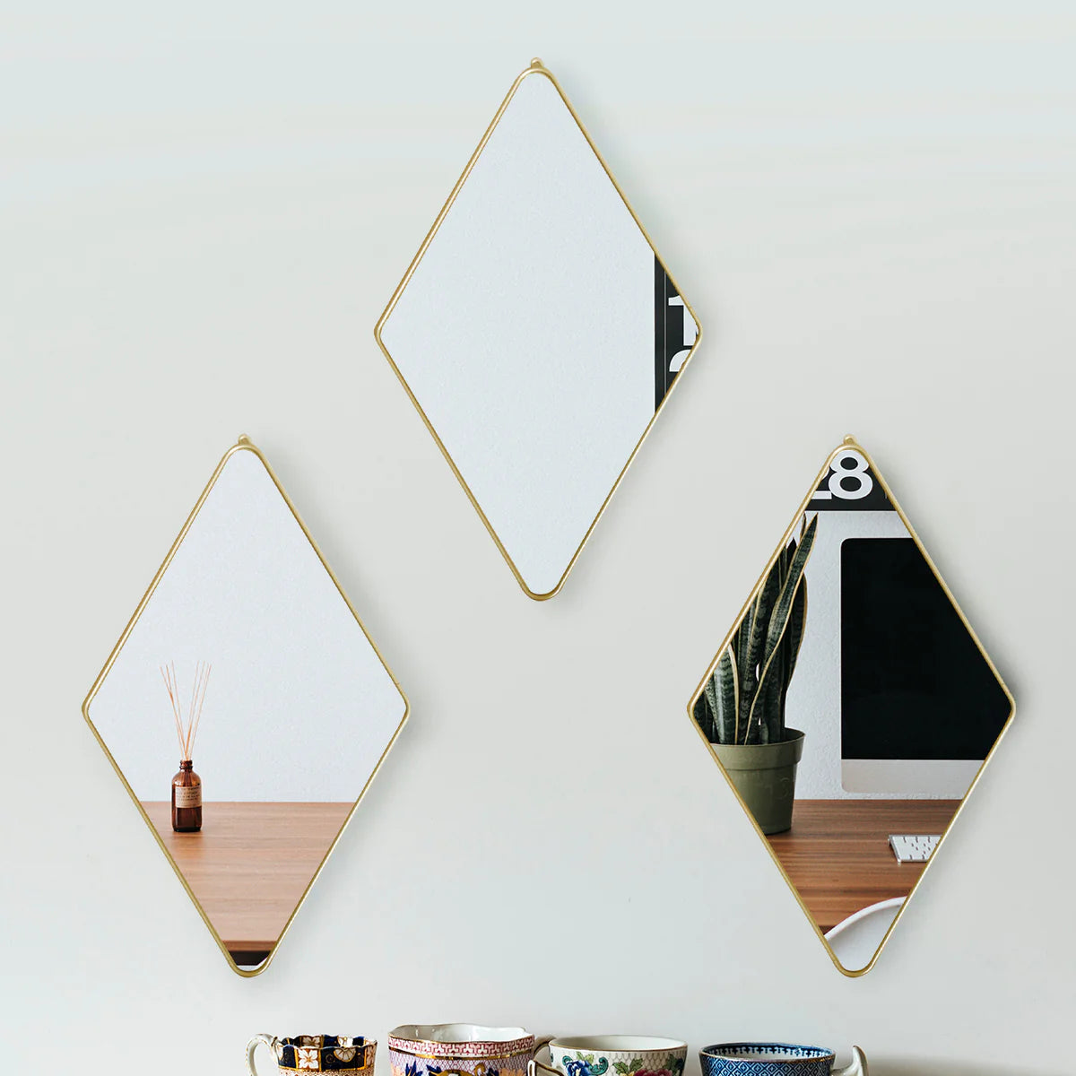 Set 3 Oglinzi Decorative, Naimeed D4607G, Auriu, 17x1x28 cm