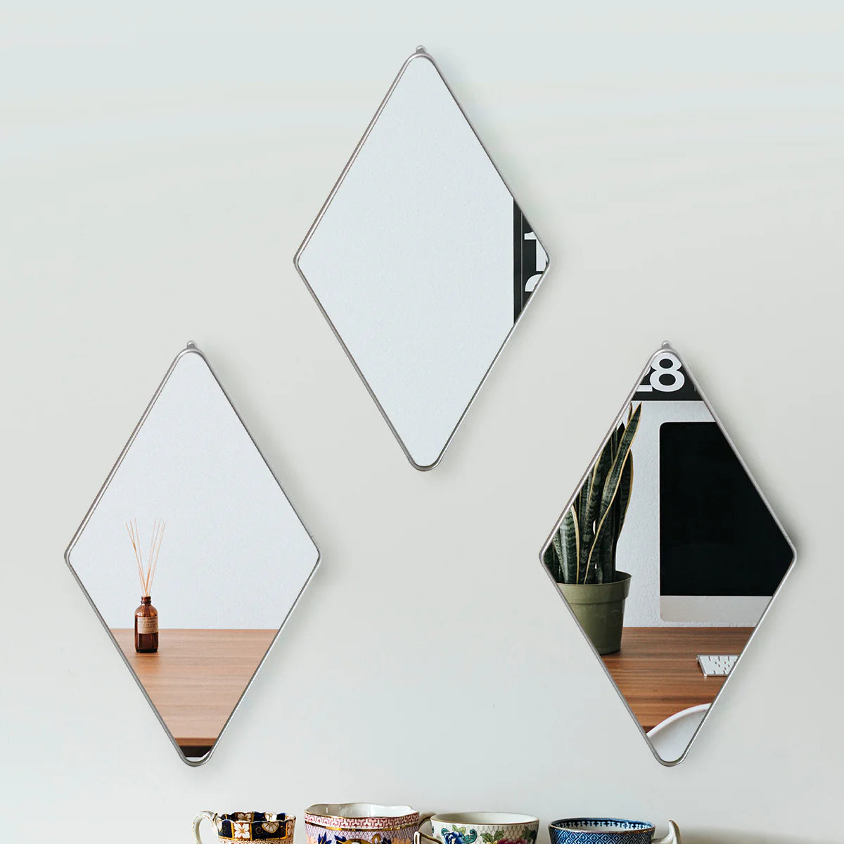 Set 3 Oglinzi Decorative, Naimeed D4607S, Argintiu, 17x1x28 cm