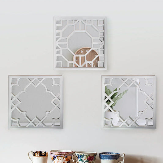 Set 3 Oglinzi Decorative de Perete, Naimeed D4617W, Alb, 25.5x2.5x25.5 cm