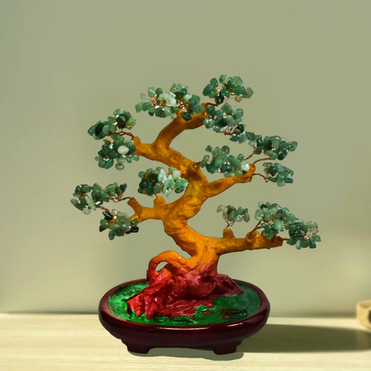 Copacel Feng Shui cu Pietre de Aventurin, Suport Ceramic, Naimeed, D4624-Verde, Inaltime 27cm
