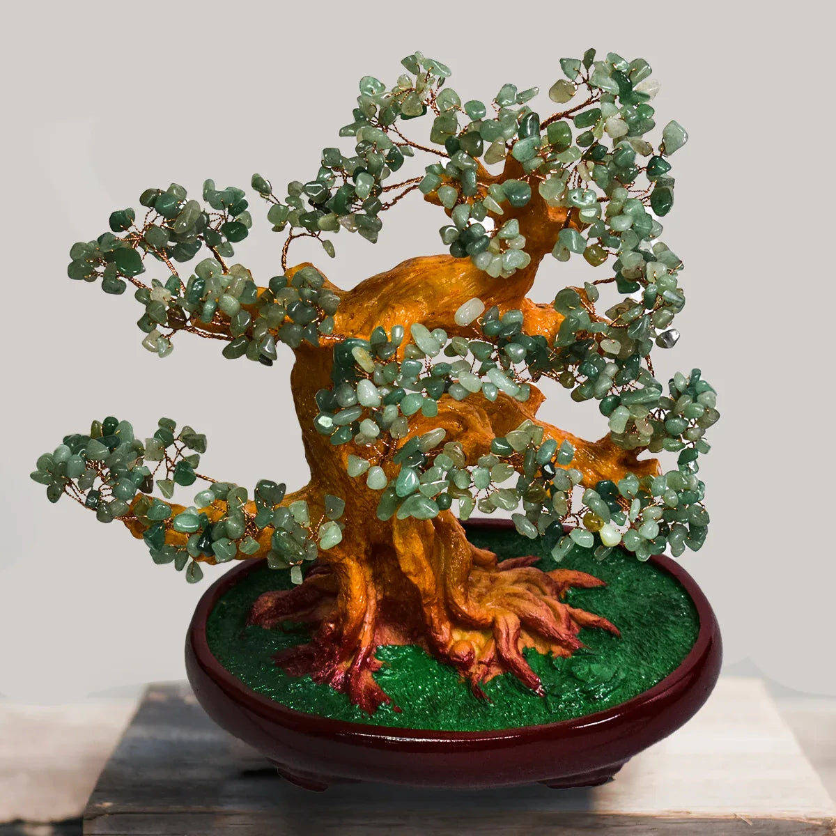 Copacel Feng Shui cu Pietre de Aventurin, Suport Ceramic, Naimeed, D4625-Verde, Inaltime 30cm