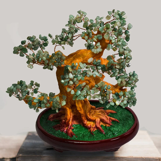 Copacel Feng Shui cu Pietre de Aventurin, Suport Ceramic, Naimeed, D4625-Verde, Inaltime 30cm