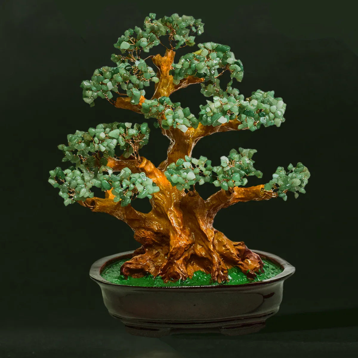 Copacel Feng Shui cu Pietre de Aventurin, Suport Ceramic, Naimeed, D4627-Verde, Inaltime 37cm