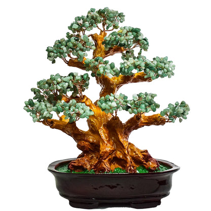 Copacel Feng Shui cu Pietre de Aventurin, Suport Ceramic, Naimeed, D4627-Verde, Inaltime 37cm