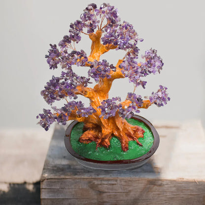 Copac Feng Shui cu Pietre Semipretioase de Ametist, Suport Ceramic, Naimeed D4627-Mov, Inaltime 37cm