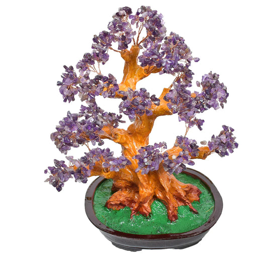 Copac Feng Shui cu Pietre Semipretioase de Ametist, Suport Ceramic, Naimeed D4627-Mov, Inaltime 37cm