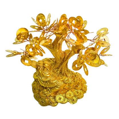 Copac Feng Shui cu Monede Aurii, Suport Ceramic, Naimeed D4636, Inaltime 15cm