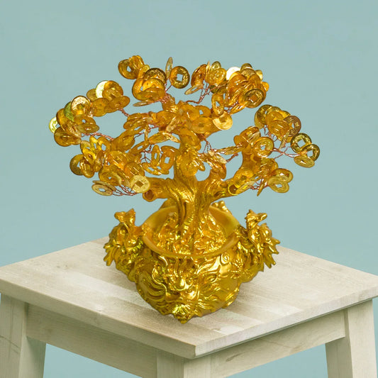 Copac Feng Shui cu Monede Aurii, Suport Ceramic, Naimeed D4637, Inaltime 20cm