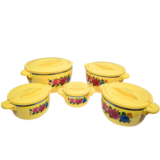 Caserola termica, set 5 piese, cu interior din inox, Naimeed D4799, Galben