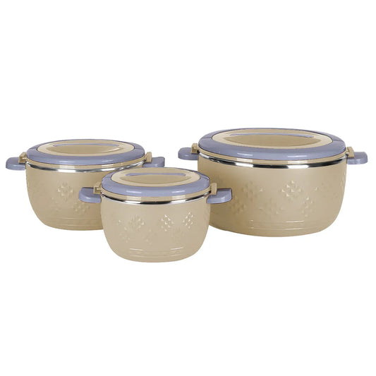 Caserola termica, set 3 piese, cu interior din inox, Naimeed D4809, Crem