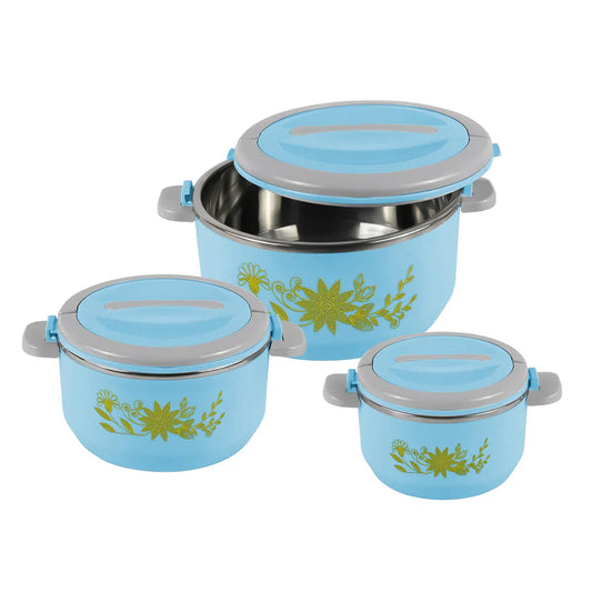 Caserola termica, set 3 piese, cu interior din inox, Naimeed D4810, Albastru
