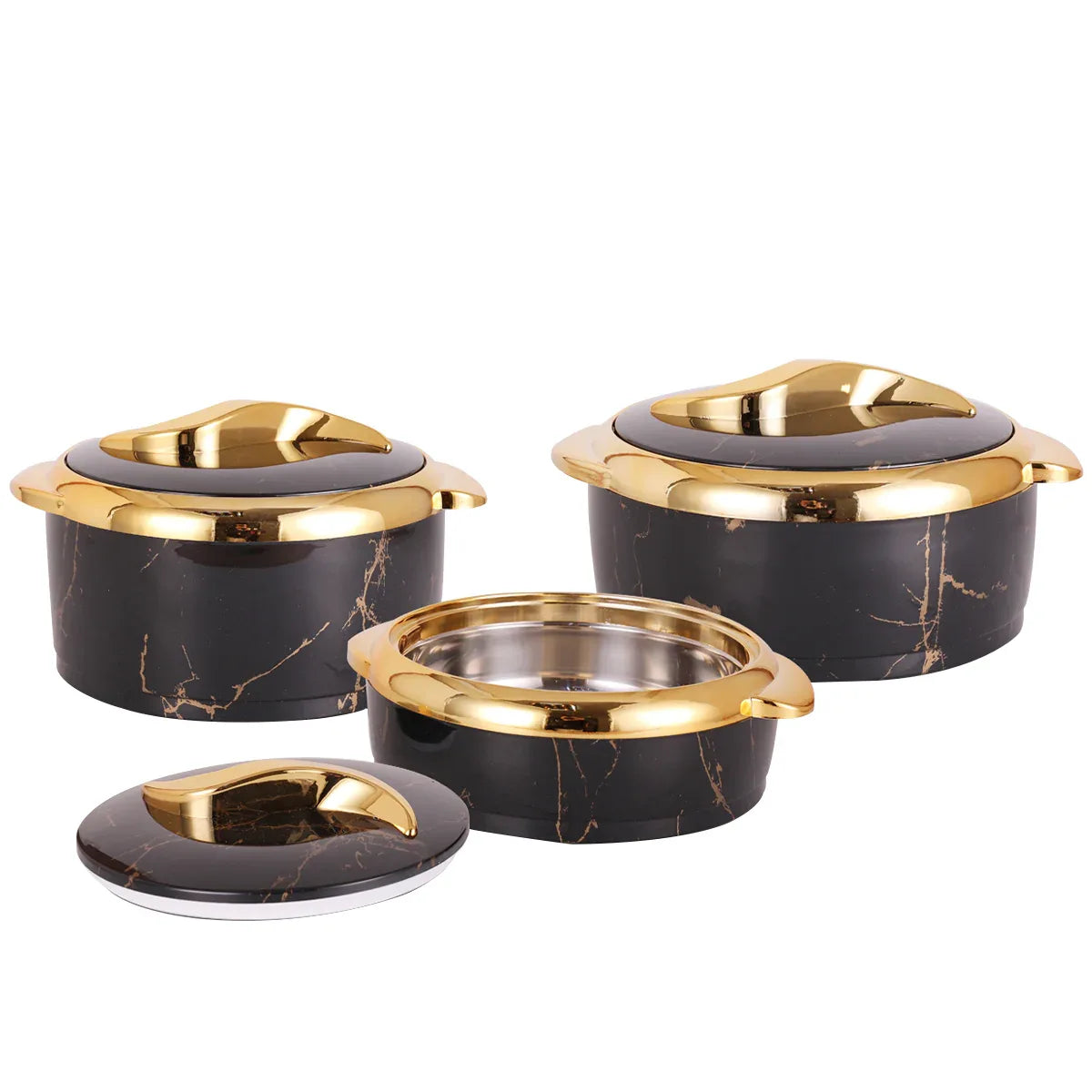 Caserola termica, set 3 piese, cu interior din inox, Naimeed D4813, Negru