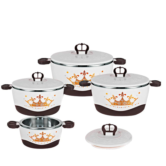 Caserola termica, set 4 piese, cu interior din inox, Naimeed D4815, Maro